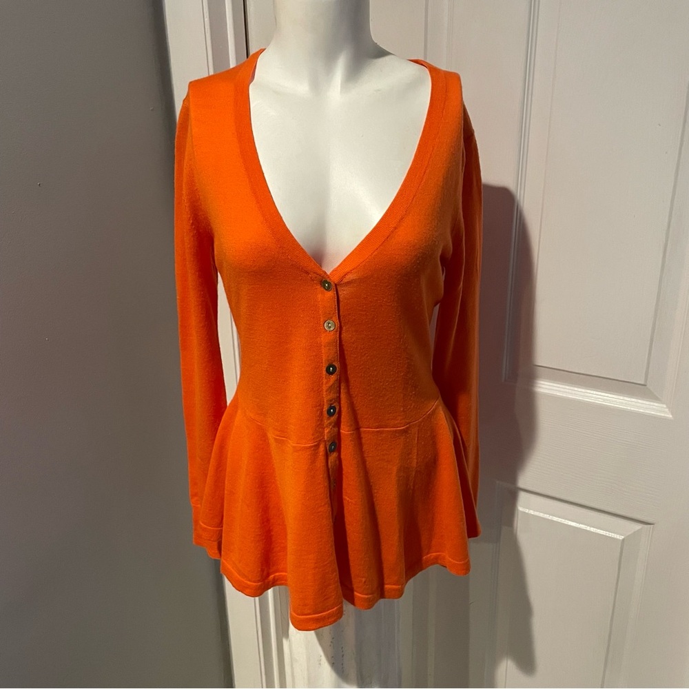 W BY WORTH ORANGE LIGHT WEIGHT PEPLUM SWEATER S/SP